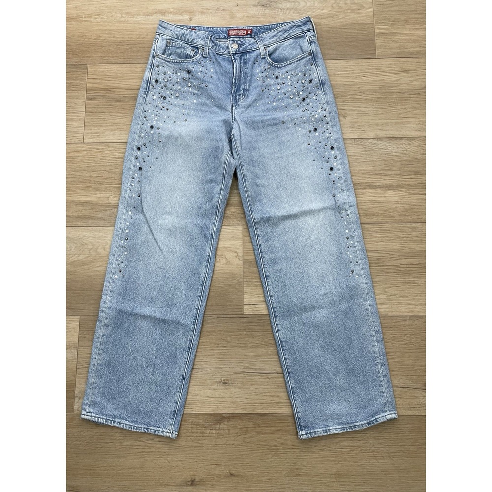 Lucky Brand The Baggy Rhinestone Jeans High Rise Light Wash Denim 10 30R